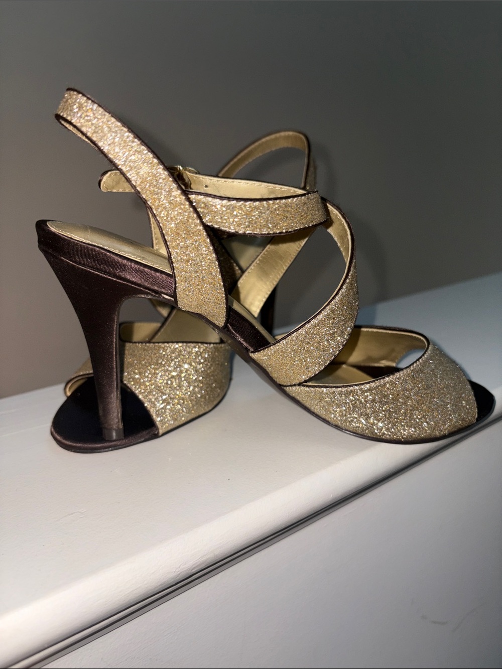 CAN YOU SAY DANCIN’   Gold Glitter Strappy High Heel Sandals - Women Shoes